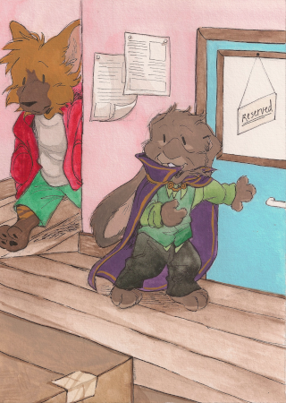 Kevin and Theo heading upstairs to the Multiverse portal